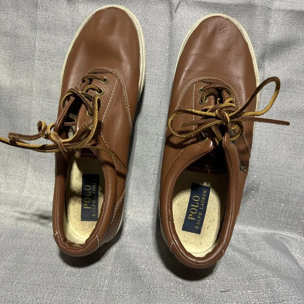 Vintage Polo Ralph Lauren Vaughn Men Shoe Sz 9D Brown Leather Sport Boat sneaker